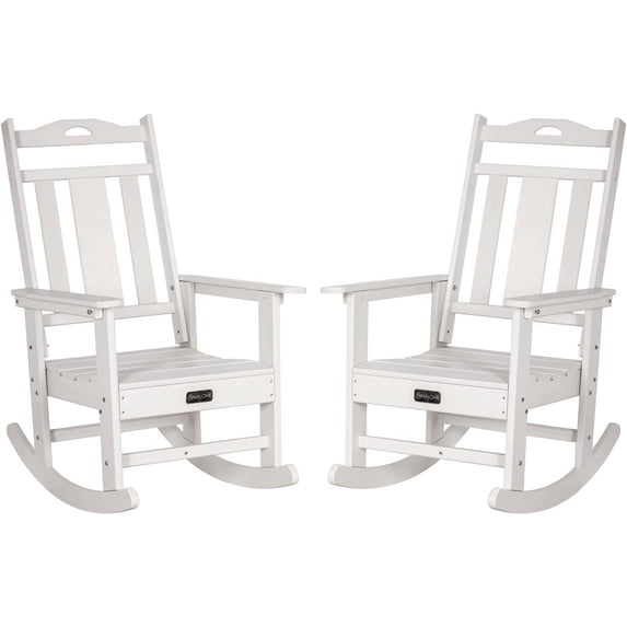 Nalone Rocking Chair Set of 2 for Porch and Garden Lawn, HDPE Material Oversized Patio Rocker Chair for Outdoor Rockers(White)