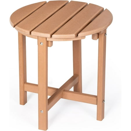 Nalone Outdoor Side Table, HDPE Adirondack End Table, Weather Resistant Small Patio Table, Outside Furniture for Garden, Pool and Yard(Round,Teak)