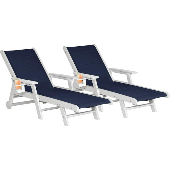 Nalone Patio Chaise Lounge Chair 2 Sets, Outdoor Lounge Chair with Wheels & Cup Holder Outside Poolside