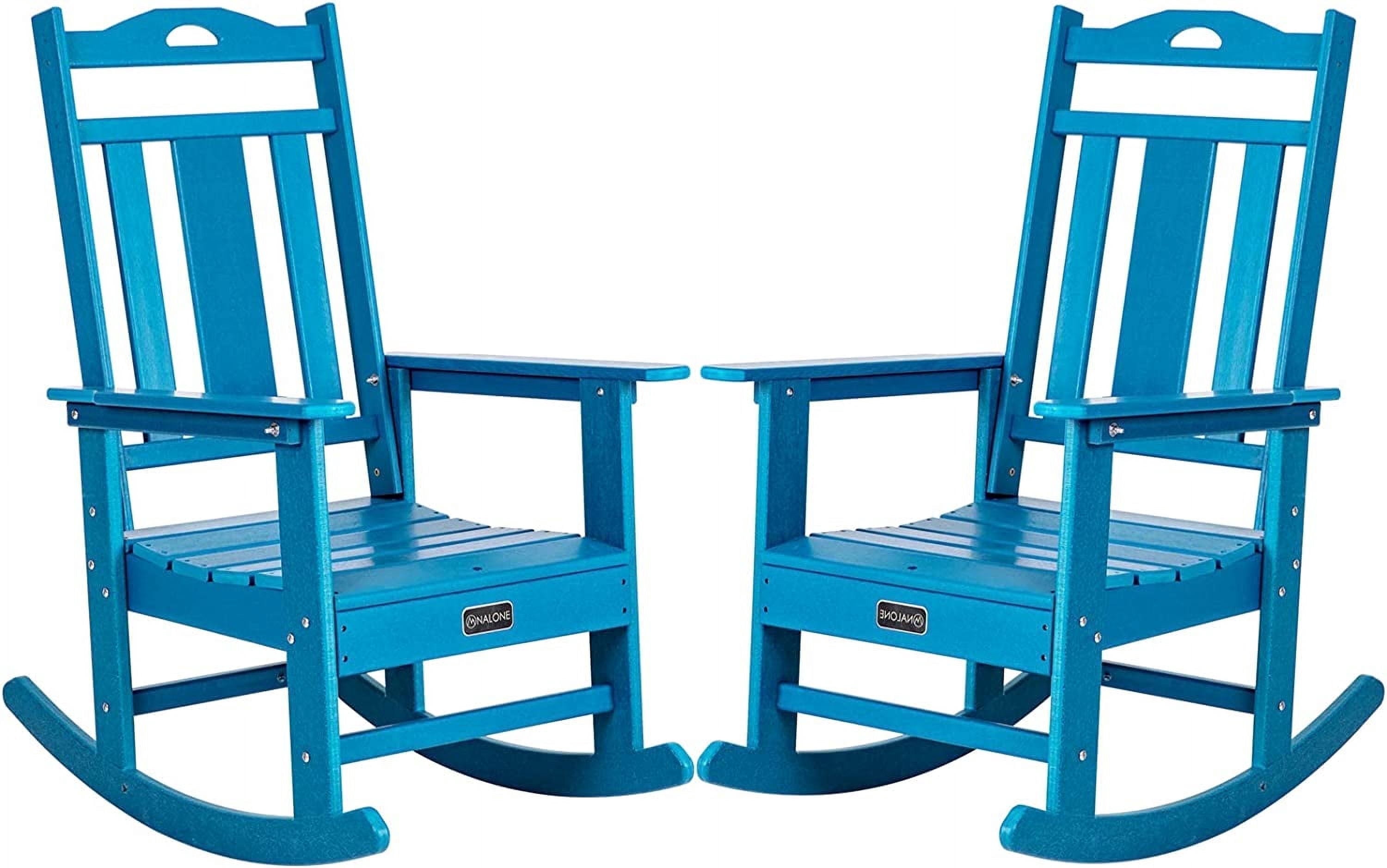 Video Rocker Blue NALONE Outdoor Rocking Chair Set of 2, Weatherproof HDPE Patio Rockers ...