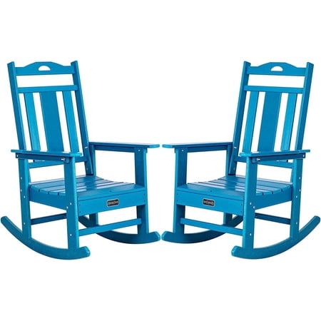 Nalone Rocking Chair Outdoor HDPE Weather Resistant Patio Chair, Blue (2 Pieces)