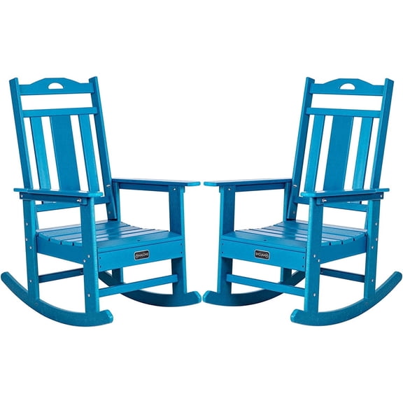 Nalone Rocking Chair Outdoor HDPE Weather Resistant Patio Chair, Blue (2 Pieces)