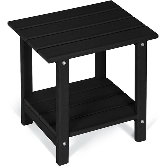 Nalone 2-Tier Outdoor Side Table, HDPE All Weather Adirondack Patio End Table, Outside End Table for Indoor Living Room Bedroom Porch Backyard, Black