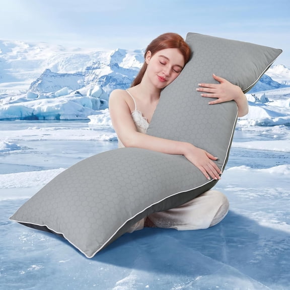 Nalqet 20x54 inch Soft Body Pillow with Shredded Memory Foam and Hexagonal Pattern, Enough Support for Side Sleepper, Dark Grey