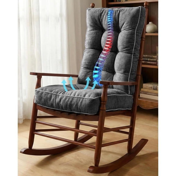 Nalqet 22×17×5 inch Ultimate Comfort Rocking Chair Cushion Set - Luxurious Thick Memory Foam with Non-Slip Ties, Water-resistant Seat & Back Pillows for Indoor/Outdoor Rockers, Dark Grey