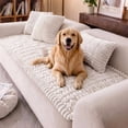 thumbnail image 1 of Nalqet 27.6×47.2 inch Plush Sofa Slipcovers Honeycomb Pattern for 2 Cushion Couches – Washable Fuzzy Non Slip Furniture Protector Couch Cover for Pets and Dogs Cats, Beige White, 1 of 8