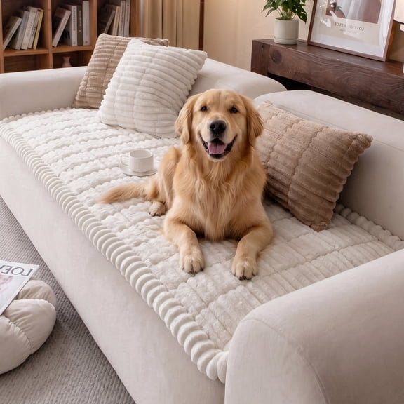 Nalqet 27.6×59.06 inch Plush Sofa Slipcovers for 2 Cushion Couches – Washable Fuzzy Non Slip Furniture Protector Couch Cover for Pets and Dogs Cats, White
