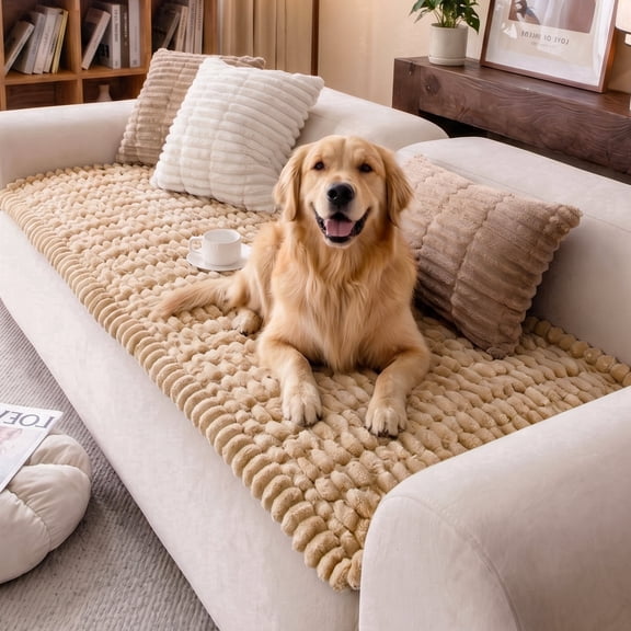 Nalqet 27.6×59.06 inch Plush Sofa Slipcovers Honeycomb Pattern for 2 Cushion Couches – Washable Fuzzy Non Slip Furniture Protector Couch Cover for Pets and Dogs Cats, Coffee