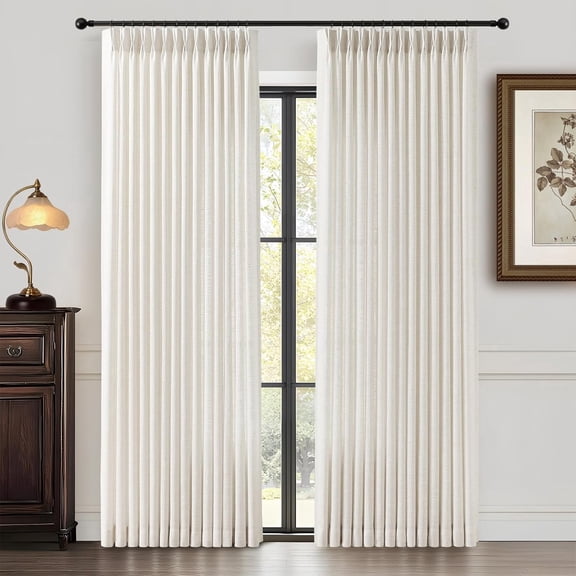 Nalqet Pinch Pleated Linen Curtains 84 inch Length 2 Panels Set, Light Filtering Linen Blend Sheer Drapes Memory Trained Pleated Curtain Back Tab with Hooks Rings for Living Room Bedroom, Natural