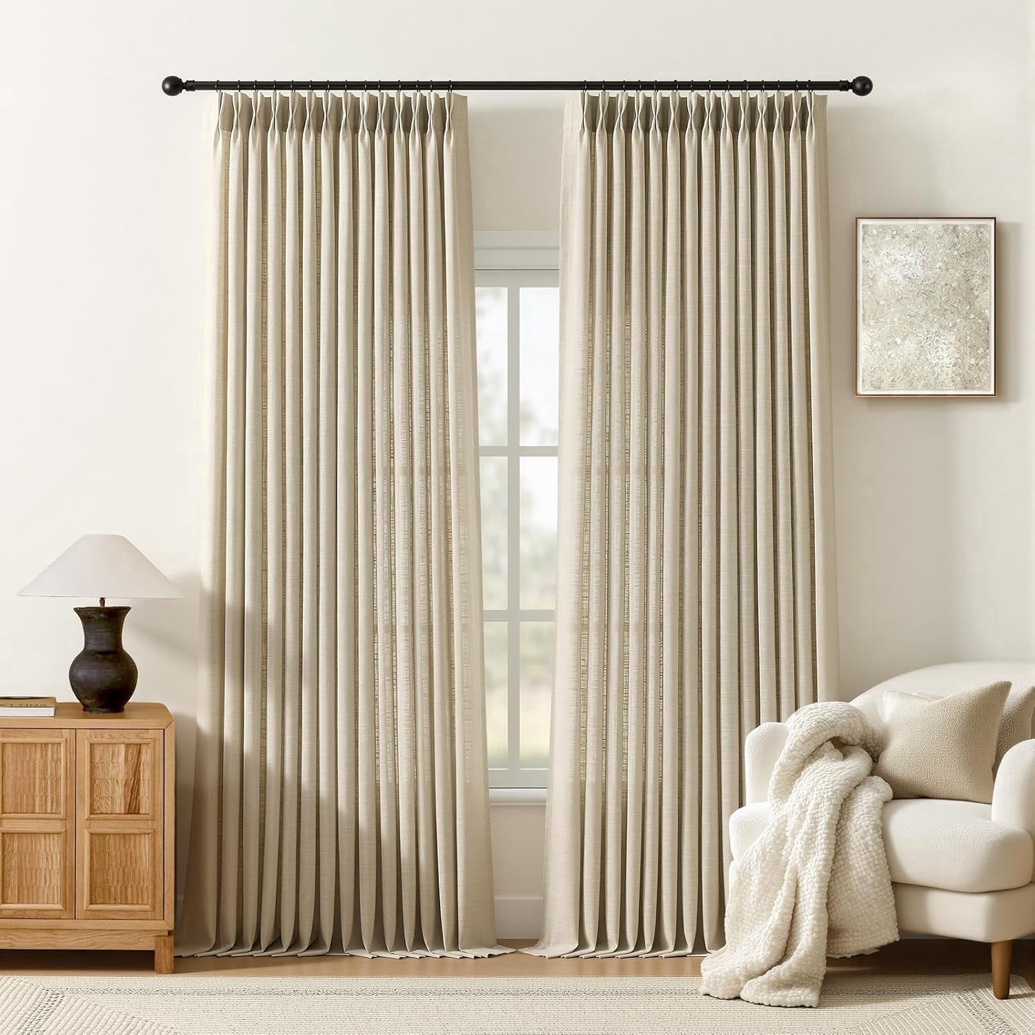 Nalqet 40*96 inch 2 Panels Pinch Pleated Linen Curtains for Home, Blackout Heat Blocking Window Curtains for Bedroom,Living room,Office,Burlywood Birch
