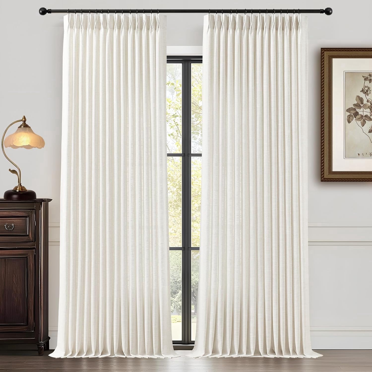 Nalqet Pinch Pleated Linen Curtains 96 inch Length 2 Panels Set, Light