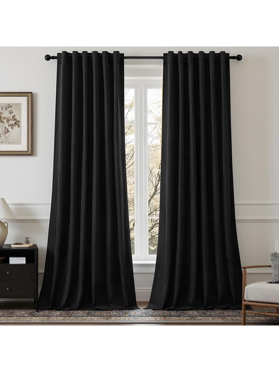 52*84 inch 2 Panels Velvet Curtains for Home, Room Darkening Heat Blocking Blackout Window Curtains Back Tab Rod Pocket Drapes for Bedroom,Living room,Office,Black