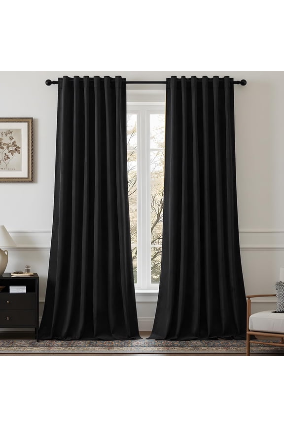 52*84 inch 2 Panels Velvet Curtains for Home, Room Darkening Heat Blocking Blackout Window Curtains Back Tab Rod Pocket Drapes for Bedroom,Living room,Office,Black