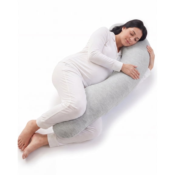 Nalqet Cooling J Shaped Pregnancy Pillow, 41×21 inch Full Body Pillow for Side Sleeping & Nursing, Cozy Support for Neck, Head, Back and Belly, Includes Soft Cover, Grey