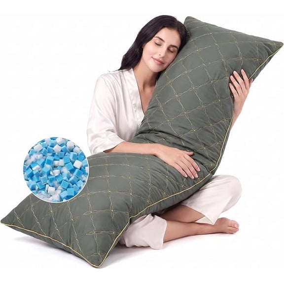 Nalqet Petal Pattern Quilted Body Pillow, 20×54 inch Shredded Blue Memory Foam Filled Long Pillow for Bed, Couch, Living Room, Dark Grey