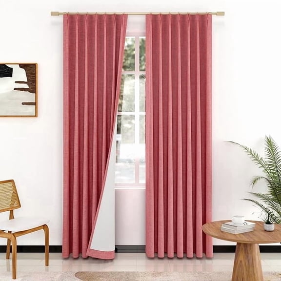 Nalqet Linen Pinch Pleated Full Blackout Curtains for Bedroom - 2 Pages Black Out Terracotta Curtains 84 Inch Long 2 Panel for Living Room Darkening Thermal Window Curtain Drapes with 16pc Hooks