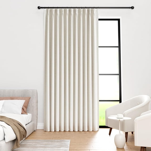 Nalqet 102 inch Pinch Pleated Linen Blackout Curtains 1 Panel Natural, 100% Black out, Thermal Insulated, Pleated Window Drapes with Rings Hooks, for Bedroom Living Room