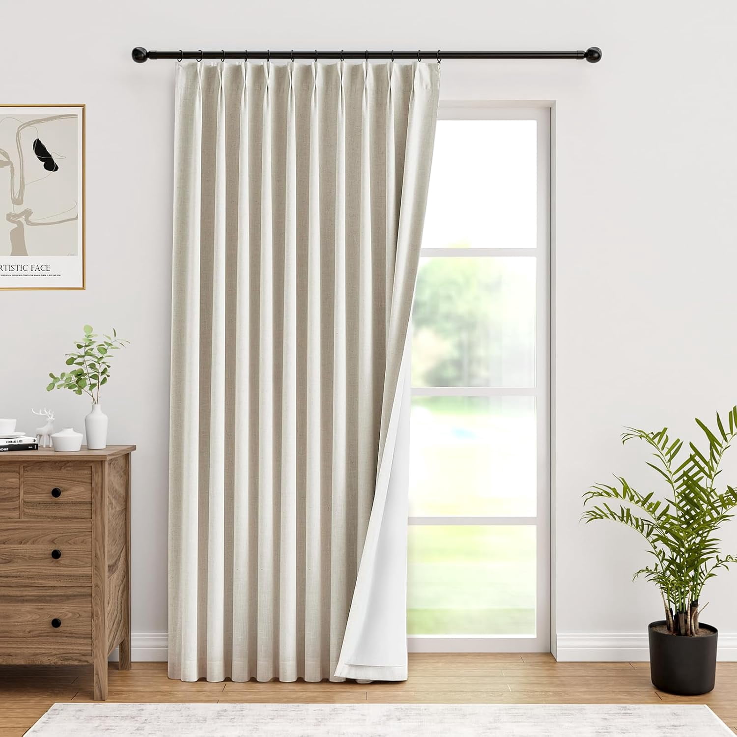 Nalqet Pinch Pleated Linen Curtains 100% Blackout 108 Inches Long for ...