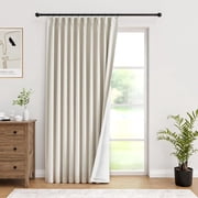 Nalqet 112 inch Pinch Pleated Linen Blackout Curtains 1 Panel Natural, 100% Black out, Thermal Insulated, Pleated Window Drapes with Rings Hooks, for Bedroom Li