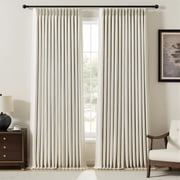 Nalqet 112 inch Pinch Pleated Linen Blackout Curtains 2 Panels Natural, 100% Black out, Thermal Insulated, Pleated Window Drapes with Rings Hooks, for Bedroom L