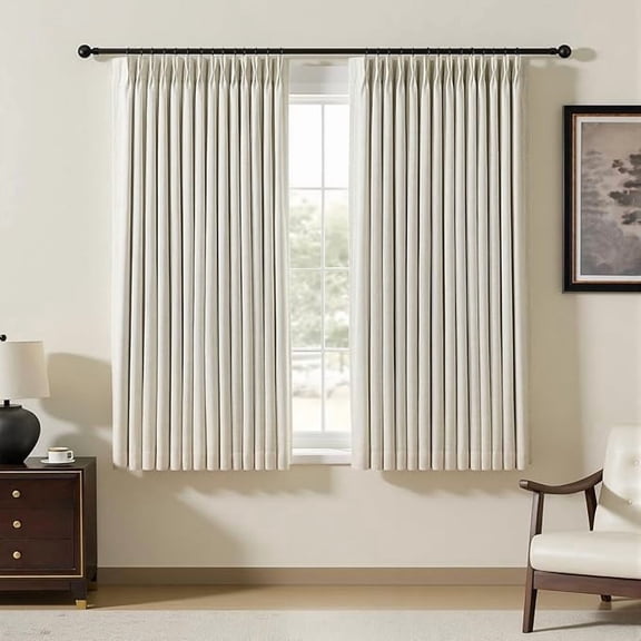 Nalqet Pinch Pleated Linen Curtains 100% Blackout 72 Inches Long for Living Room Bedroom, Thermal Insulated Room Darkening Window Drapes with Rings Hooks, 2 Panels, Natural, 40"Wx72"L