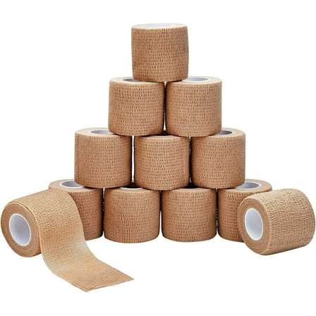 Naltars 12 Pack 2 Inch x 5 Yards Self Adhesive Bandage Breathable Cohesive Wrap Rolls Elastic Self-Adherent Tape for Stretch Athletic, Sports, Wrist, Ankle | Vet Wrap for Animal & Pets (Beige Color)