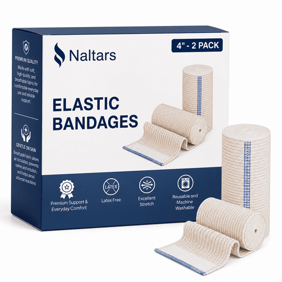 Naltars 2 Pack Cotton Elastic Bandage | Ace Wrap with Velcro 4 inch Hook and Loop Closure | Reusable Compression Bandage