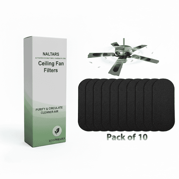 Naltars Ceiling Fan Air Purifier Pads | Activated Coconut Shell Carbon Fan Filters Trap Dust | Easy-Stick Universal Fit for Blades Pack of 10