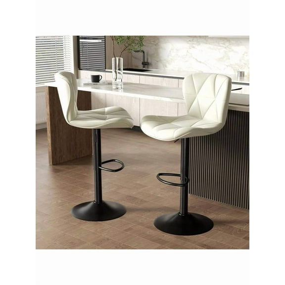 Nalupatio Modern Bar Stool Set Of 2, Adjustable Faux Leather Upholstered Swivel Counter Stools, Counter Height Barstools With Back For Kitchen Island