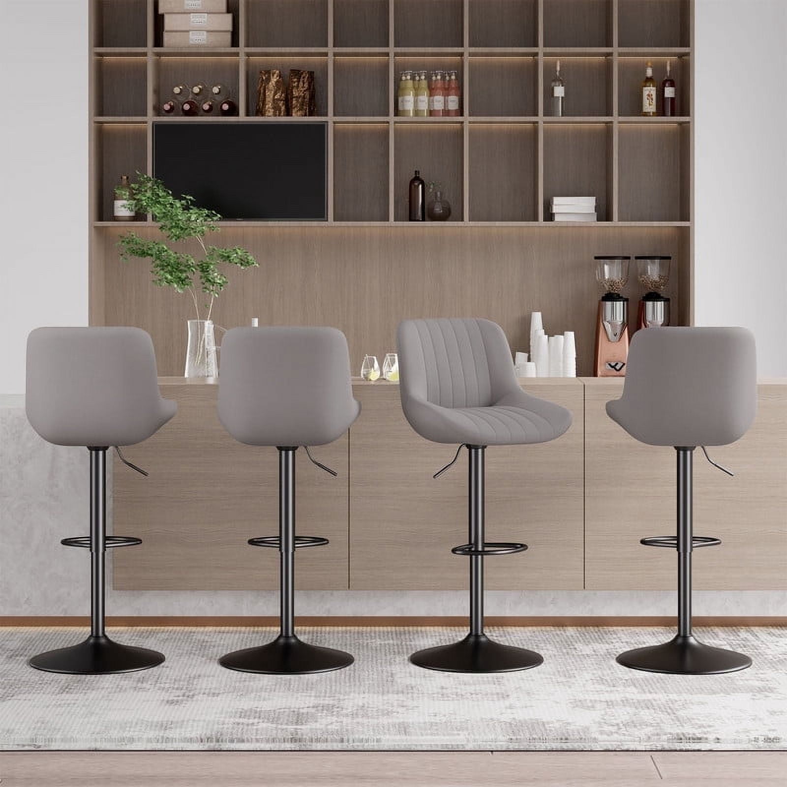 Hawsaiy Adjustable Bar Stools Set of 4, Swivel Counter Height Bar Chairs with Back, Modern Technical Fabric Barstools for Kitchen Island & Home, Light Gray