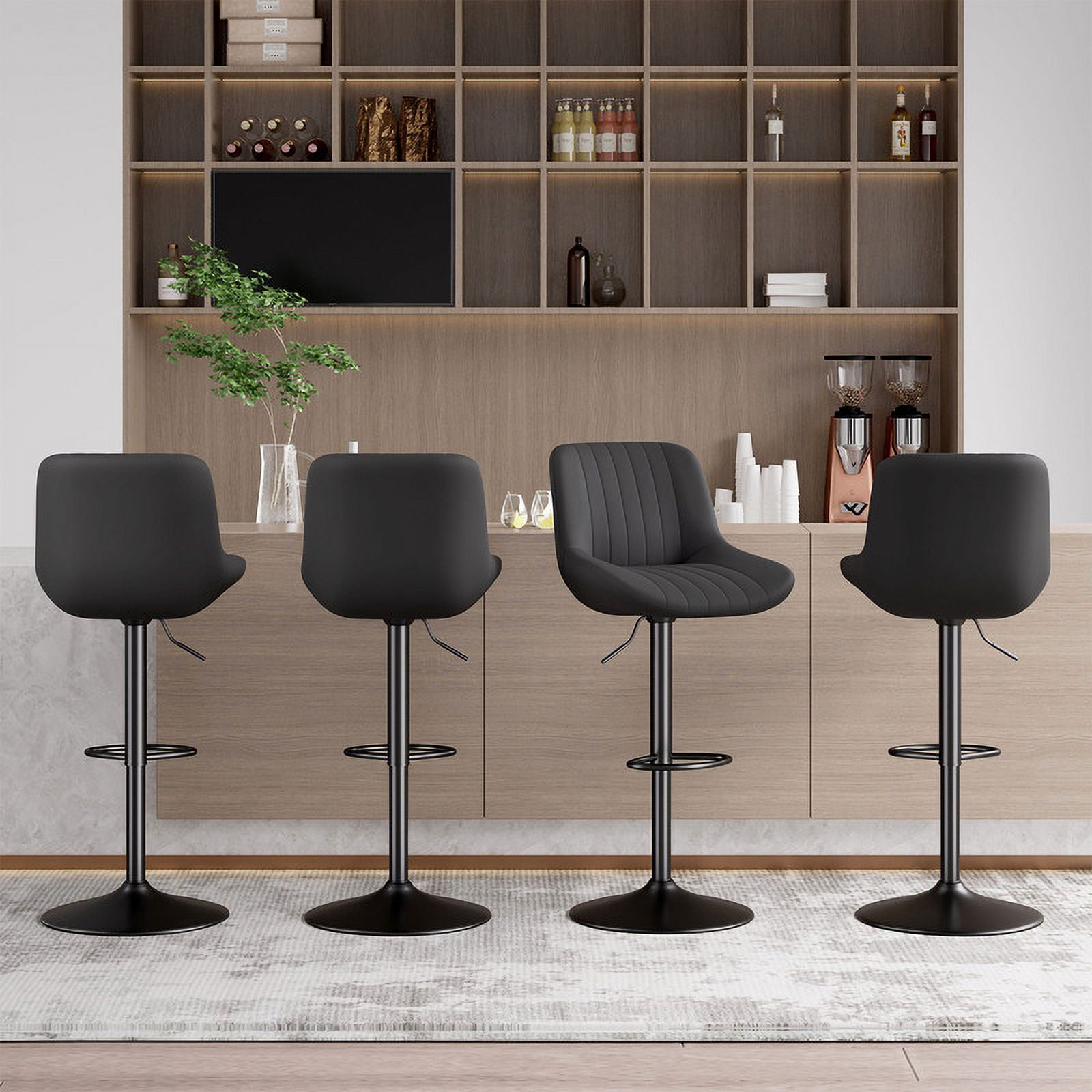 Hawsaiy Adjustable Bar Stools Set of 4, Swivel Counter Height Bar Chairs with Back, Modern Technical Fabric Barstools for Kitchen Island & Home, Black