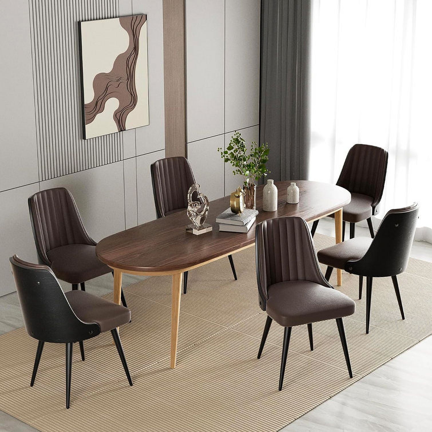 Nalupatio Modern Upholstered Dining Chairs with Wooden Backrest,Metal ...