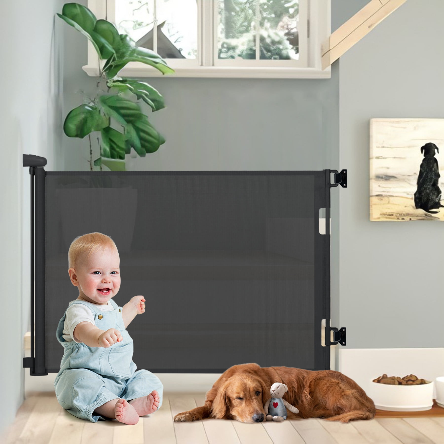 Hawsaiy Retractable Baby Safety Gate for Baby and Pet Extends to 55 Wide 35 Tall Child Safety Gate Mesh Gate for Stairs Door