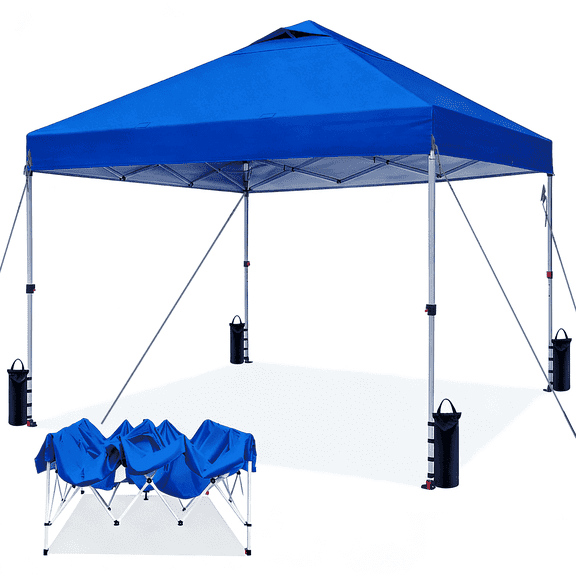 Nalwort 10x10 Pop Up Canopy Tent with 99% UV Blocking, Instant Portable Sun Shade for Party, Includes Sandbags & Stakes,Blue