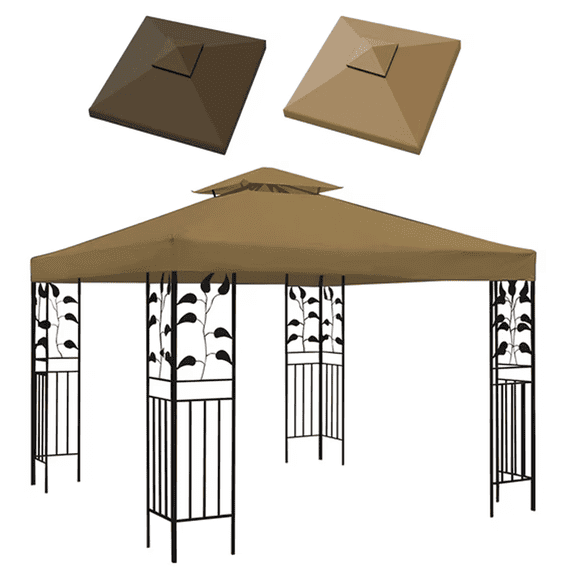 Nalwort 2-Tier Replacement Gazebo Canopy Top Patio 10'x10' PU Water Resistance Gazebo Canopy Replacement Top Cover-Gray