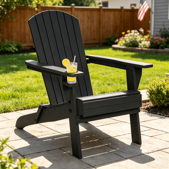 Nalwort Adirondack Chairs, Outdoor Wooden Lawn Chairs with Cup Holder, Patio Chair for Garden,Yard,Poolside,Backyard, 350lb Weight Capacity (Black) 