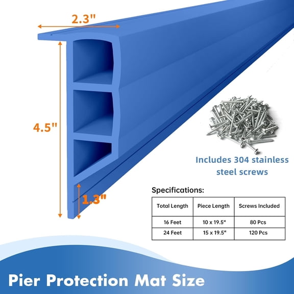 Nalwort Dock Bumpers 16 Feet and 24 Feet, Full Protection Dock  for Straight Edge and Side, Boat Dock Bumpers for Edging, Includes Mounting Screws, Black Gray Blue Brown Green Orange Yellow