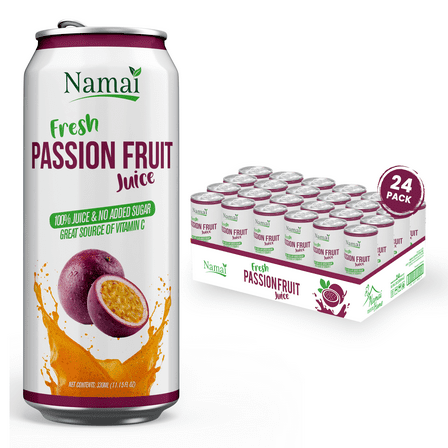 Namai Pure Passion Fruit Juice, All Natural,  10.8 fl oz Can, 24 Count