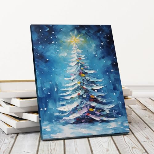 Namashops A Painting Featuring A Colorful Christmas Tree In Snow, Christmas Canvas Wall Art, Abstract Unframed Canvas Wall Art, Pictures Wall Decor for Home, Christmas Decor