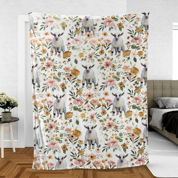 Namashops Blanket - Pygmy Goat Floral Pattern Blanket, 30x40in Fleece Blanket