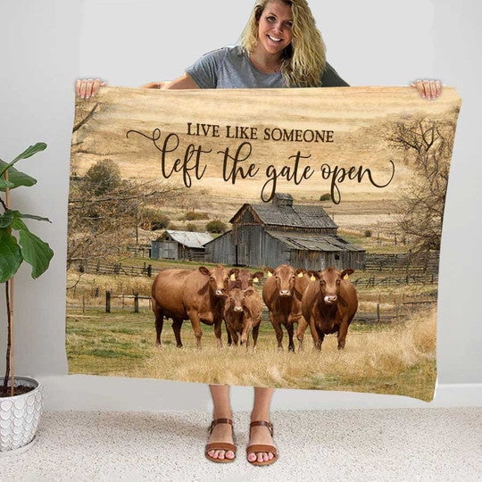 Namashops Blanket - Red Angus Live Like Someone Left The Gate Open Blanket, 50x60in Fleece Blanket