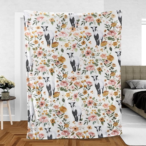 Namashops Blanket - Tennessee Fainting Goat Floral Pattern Blanket, 60x80in Fleece Blanket