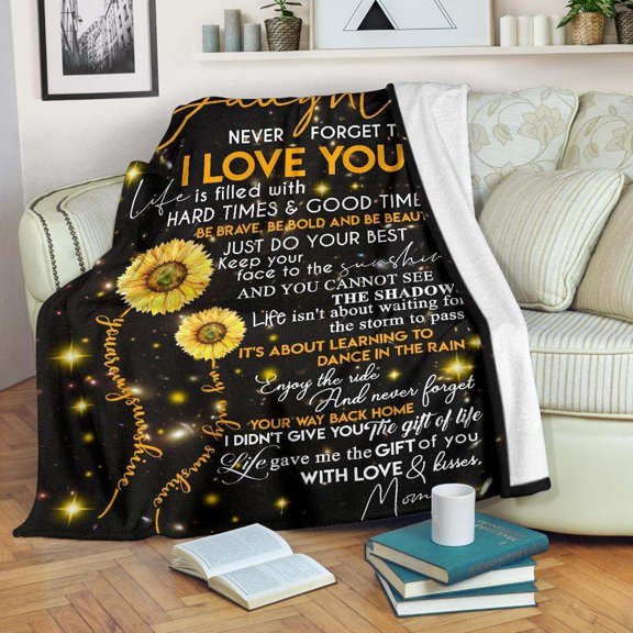 Namashops - Daughter Blanket, To My Dear Daughter Sunflower Never Forget That I Love You - Love From Mom, 50x60in Fleece Blanket