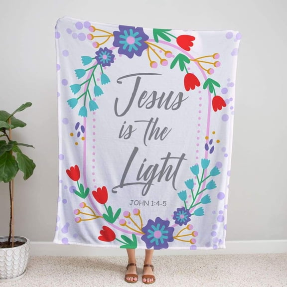 Namashops - Jesus Blanket - Jesus is the light John 1:4-5 Bible verse blanket, 50x60in Fleece Blanket