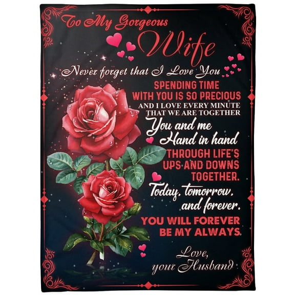 Namashops - To My Gorgeous Wife Rose Fleece Blanket Family Gift Home Decor Bedding Couch Sofa Soft And Comfy Cozy, 30x40in Fleece Blanket