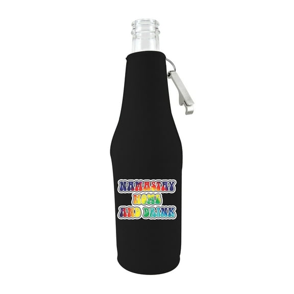 Namastay Home and Drink Beer Bottle Coolie (Black With Opener)