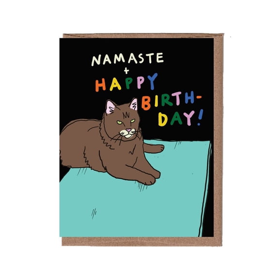 Namaste Happy Birthday Cat Greeting Card - Fun and Quirky Design for Cat Lovers