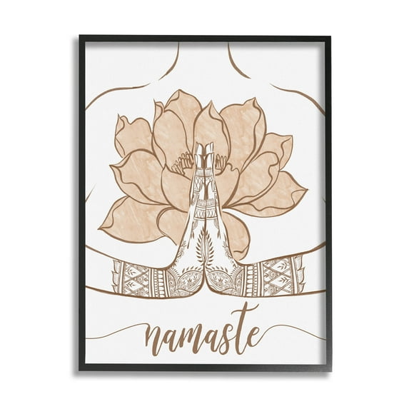 Namaste Henna Pattern Lotus Religious Graphic Art Black Framed Art Print Wall Art