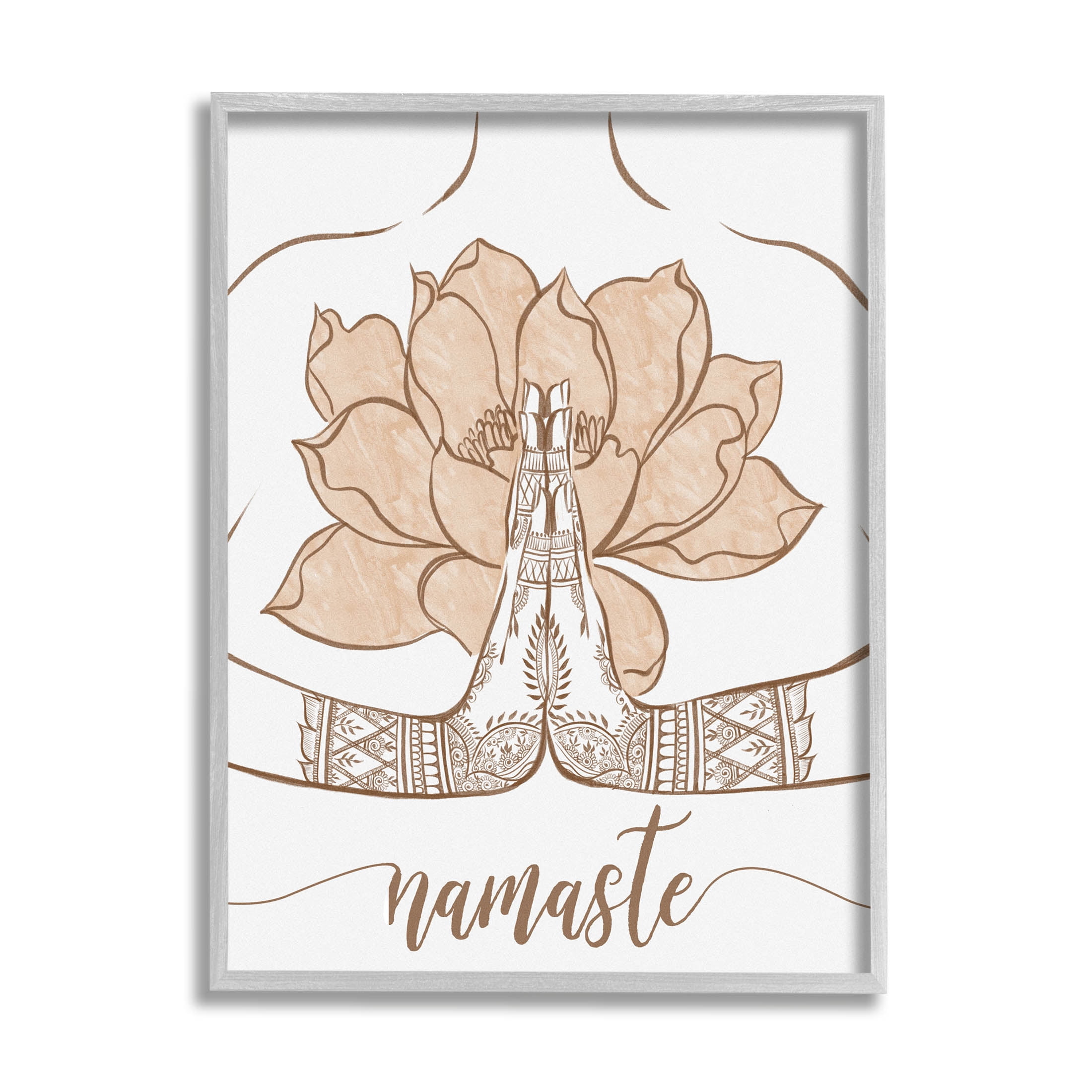 Namaste Henna Pattern Lotus Religious Graphic Art Gray Framed Art Print Wall Art