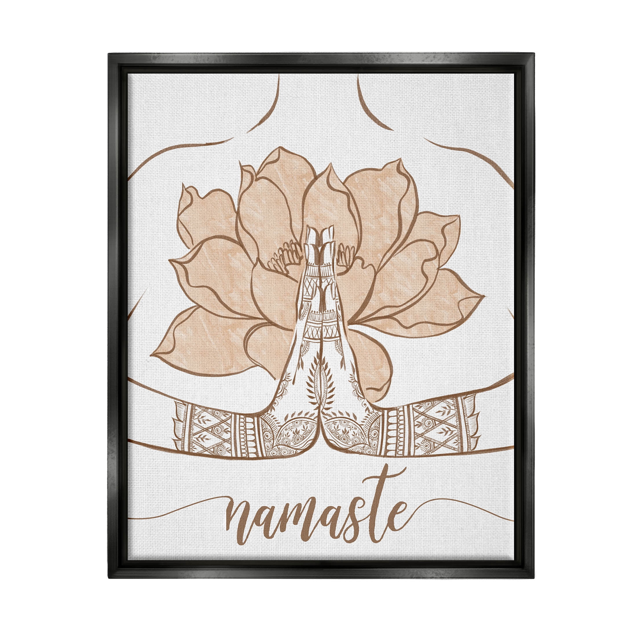Namaste Henna Pattern Lotus Religious Graphic Art Jet Black Framed Art Print Wall Art